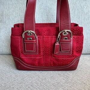 Coach Red Signature Canvas and Leather Shoulder Tote